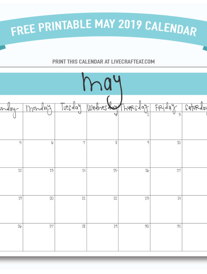 free printable May 2019 calendar