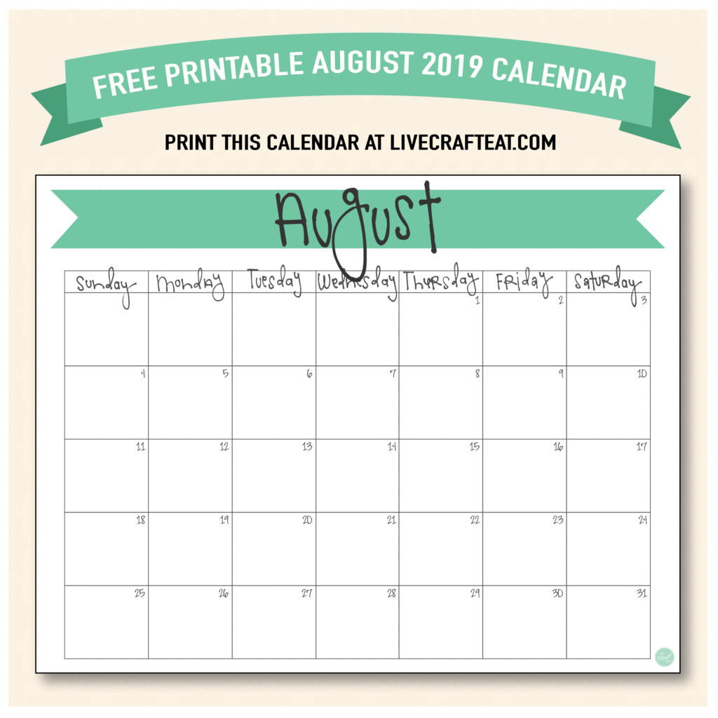 Free printable monthly calendar :: August 2019