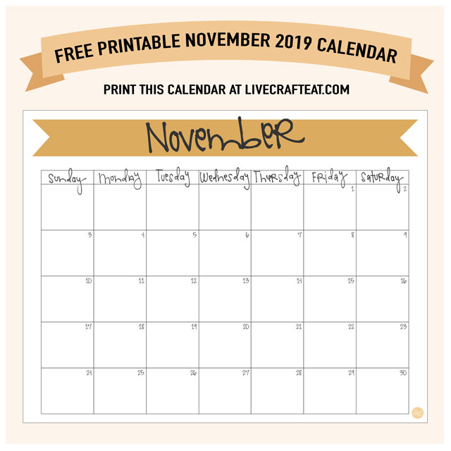 November 2019 Calendar - Free Printable | Live Craft Eat November 2019 Calendar - Free Printable | Live Craft Eat
