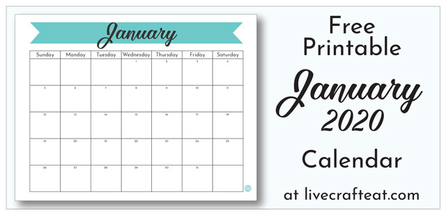 Free printable January 2020 calendar