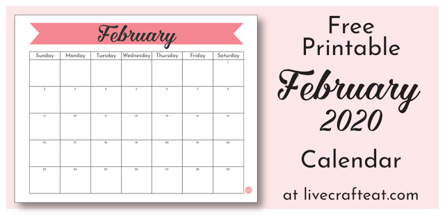 Free printable February 2020 calendar