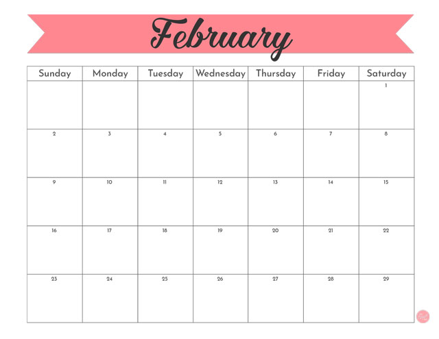 Free for personal use February 2020 calendar