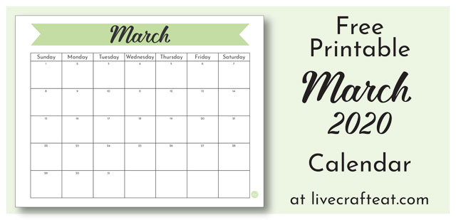 Free printable March 2020 calendar