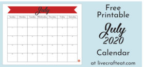 July 2020 Monthly Calendar