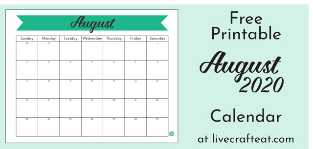 August 2020 banner calendar