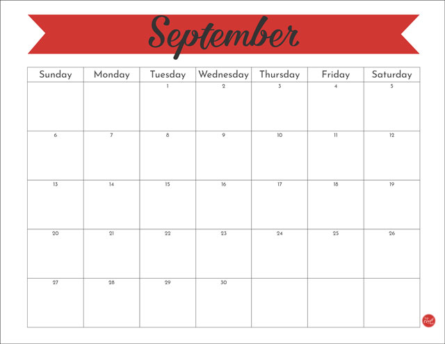 September 2020 free printable calendar