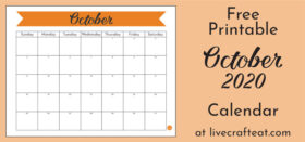 Free printable monthly calendar - October 2020