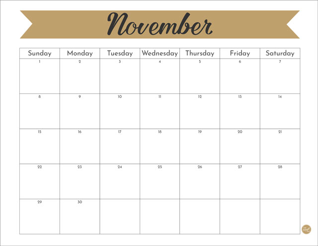 November 2020 monthly calendar: Free printable!