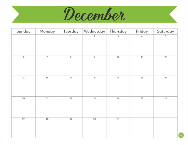 Free printable December 2020 monthly calendar