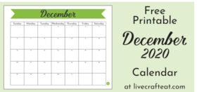 December 2020 free printable calendar