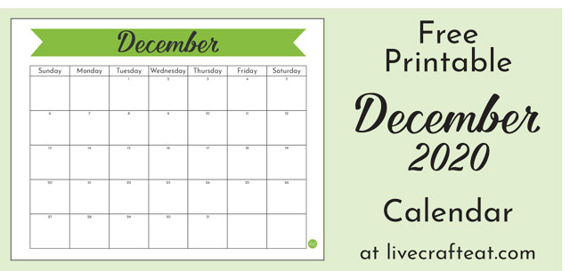 December 2020 free printable calendar