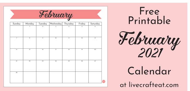 free printable February 2021 calendar