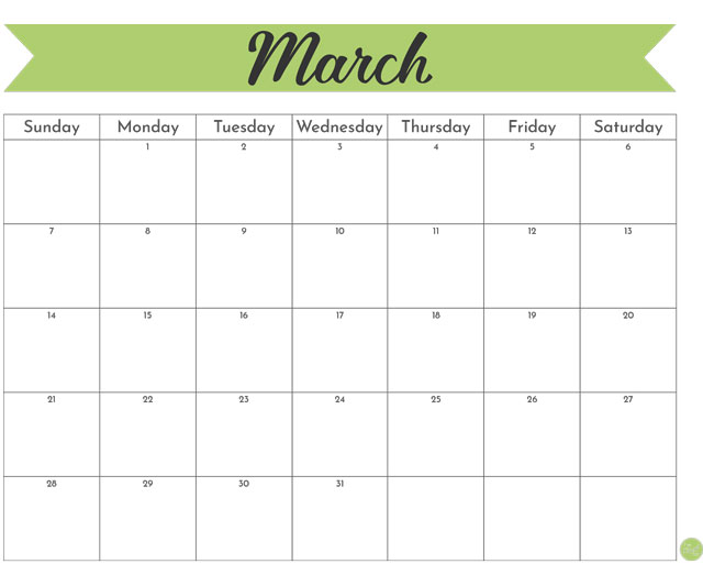 Free Printable March 2021 calendar