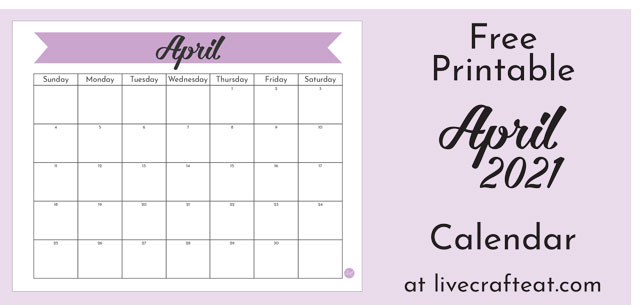 Free printable April 2021 calendar