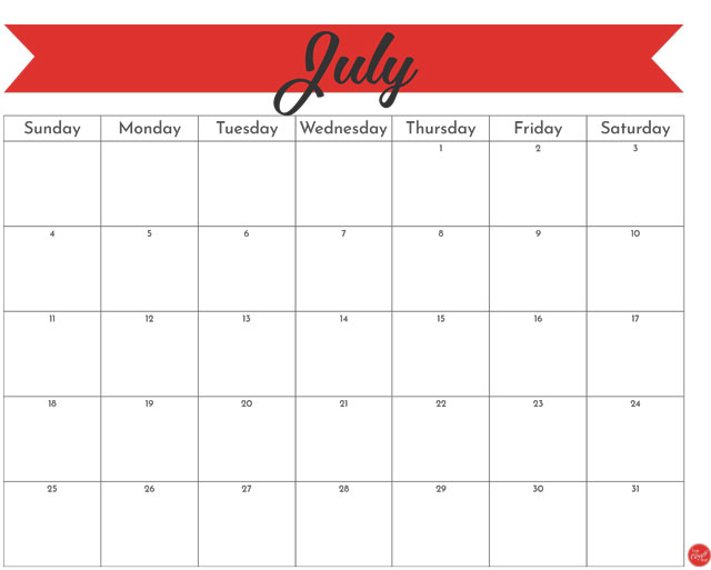 July 2021 monthly calendar - freebie printable!