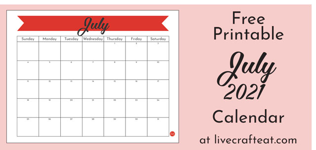 Free printable July 2021 calendar