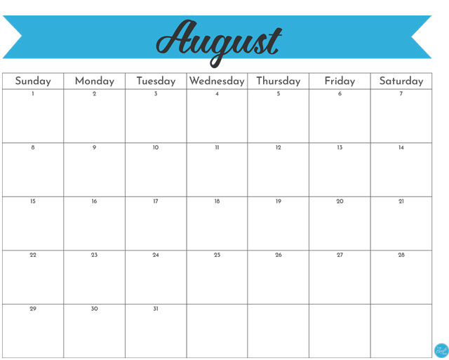 FREE PRINTABLE August 2021 calendar