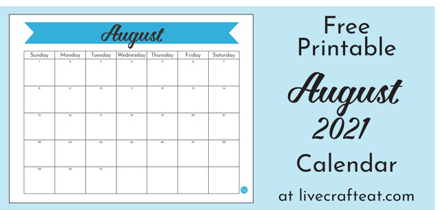 August 2021 Free Printable Calendar