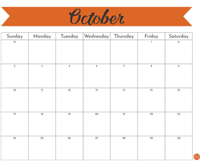 Free printable October 2021 calendar