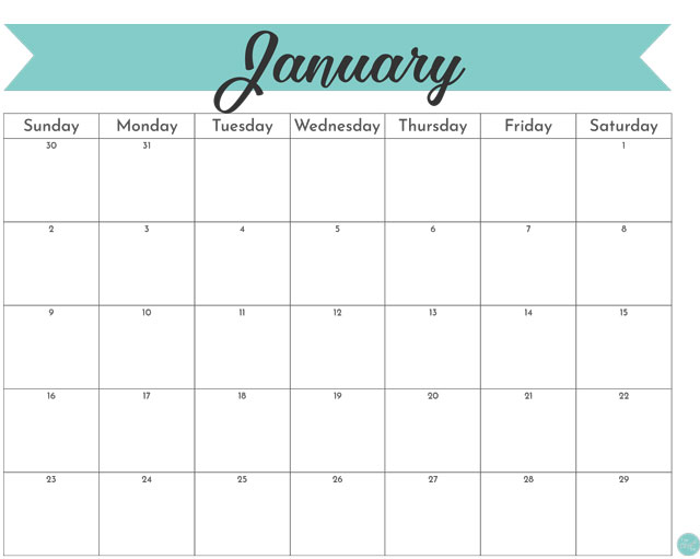January 2022 Free Printable Monthly Calendar