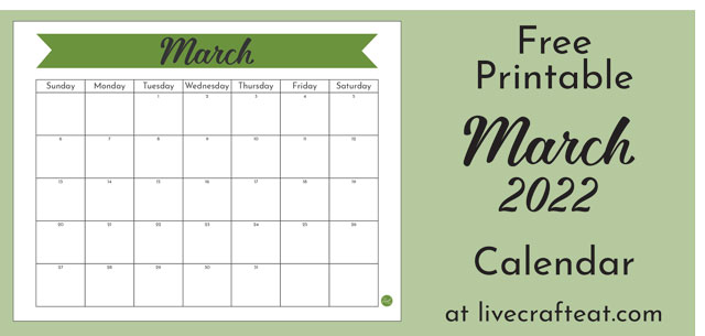 Free Printable March 2022 Calendar