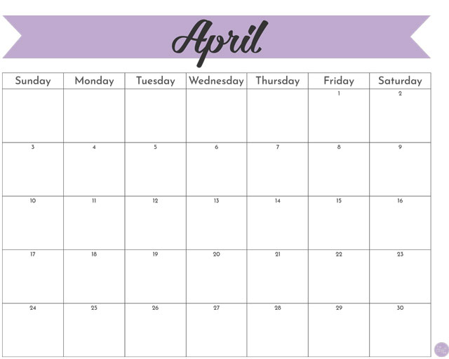 April 2022 free printable calendar