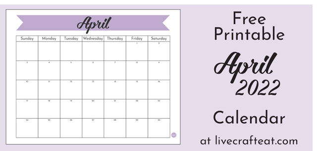 Free printable April 2022 calendar