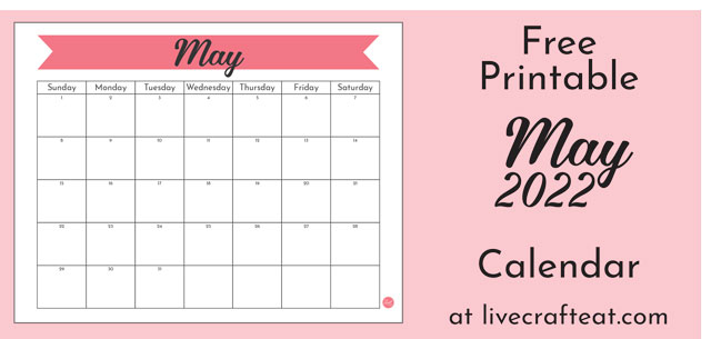 May 2022 Monthly Calendar - free printable!