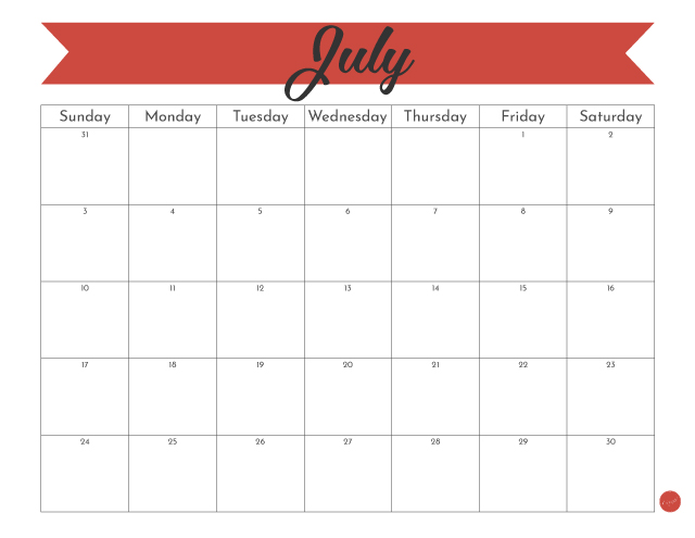 July 2022 Monthly Banner Calendar - Free Printable!