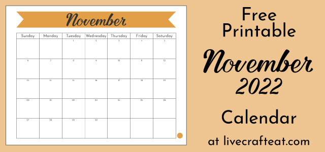 November 2022 Monthly Calendar :: Free Printable