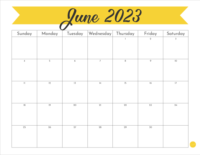 June 2023 Yellow Banner Calendar - Free Printable!