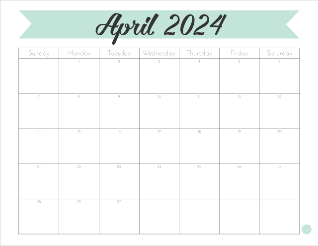 Free Printable April 2024 Calendar!