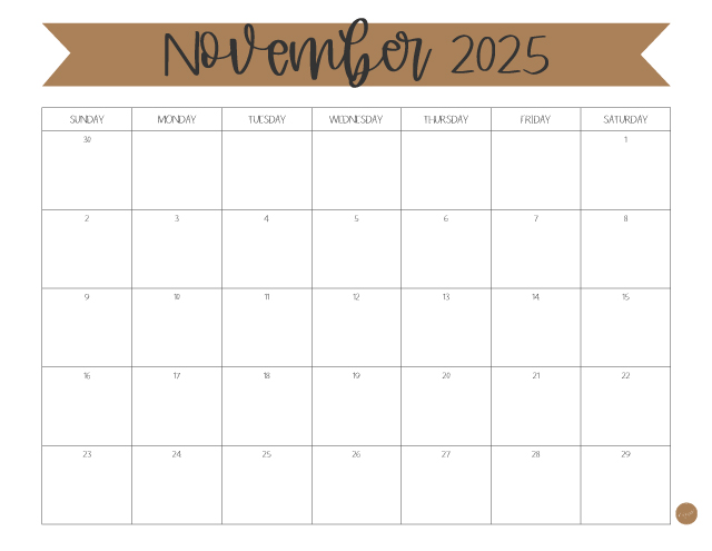 Free Printable November 2025 Monthly Calendar