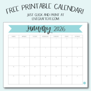 January 2026 Calendar - Free Printable | Live Craft Eat