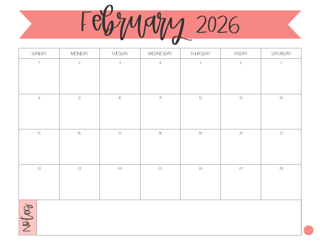 February 2026 Calendar - Free Printable!