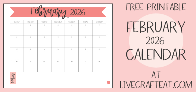 Free Printable Monthly Calendar! February 2026
