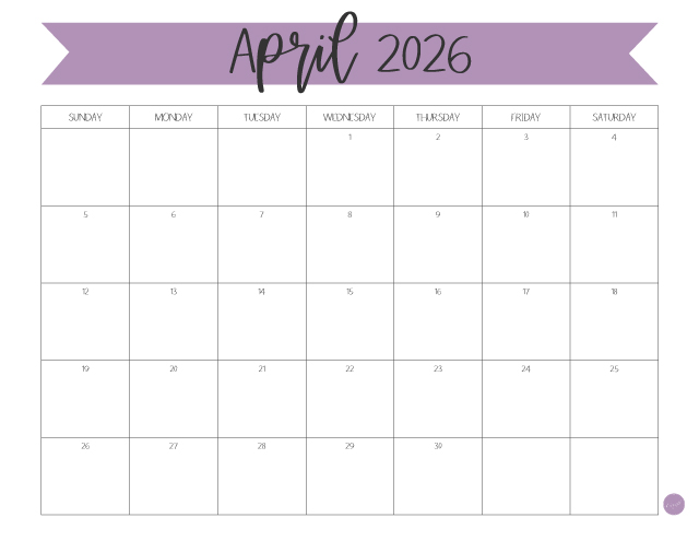 Free Printable April 2026 Calendar