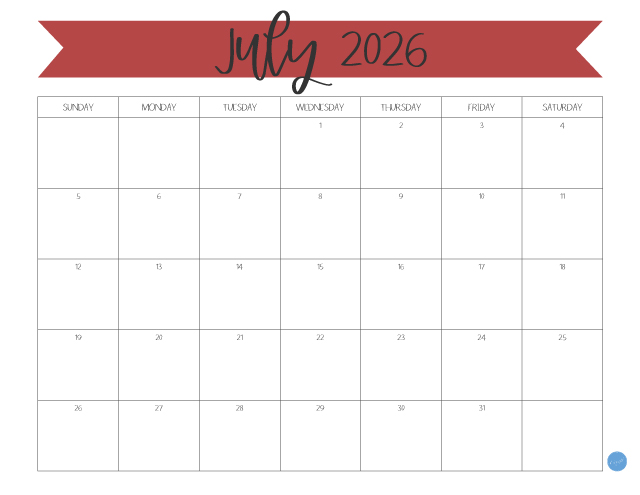 July 2026 Calendar - Free Printable!