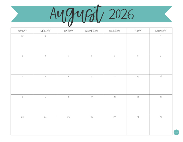 August 2026 Calendar - Free Printable!