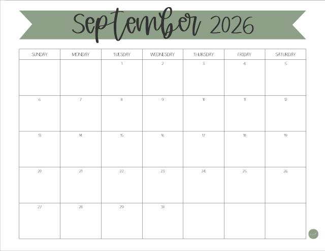 September 2026 Calendar - Free Printable!