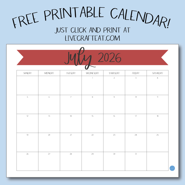 Free Printable July 2026 Calendar