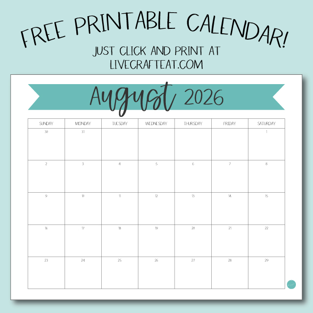 Free Printable August 2026 Calendar