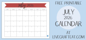Free Printable Monthly Calendar - July 2026