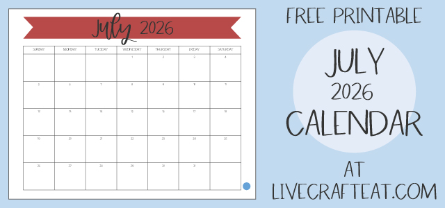 Free Printable Monthly Calendar - July 2026